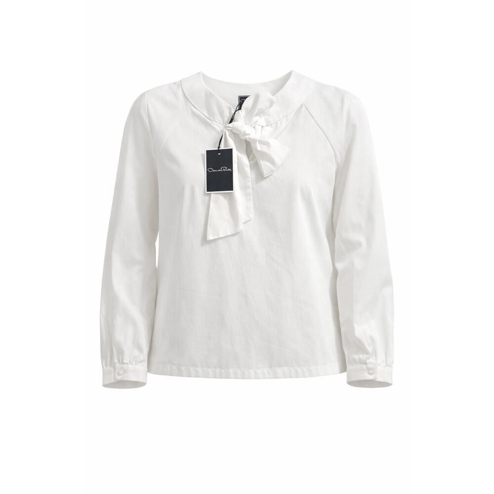 Oscar de la Renta Girls White Bow Blouse Size 6Y Cotton Made in Portugal NWT